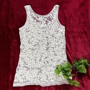 ZARA Trafaluc Tops‎ Women's Size S Off-Ivory Floral Lace Sleveeles Strech
